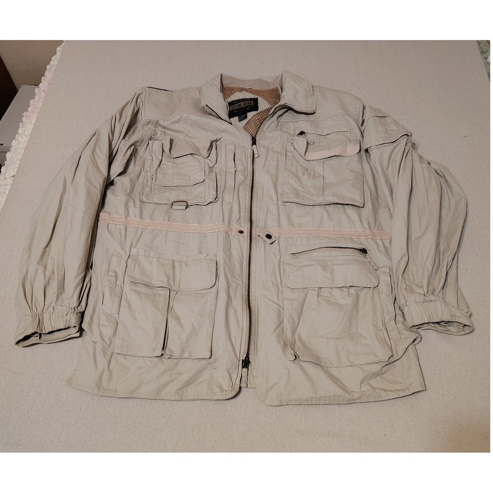 Guide Gear Womens Khaki Field Utility Cargo Camera Jacket‎ Size XL Zip Front